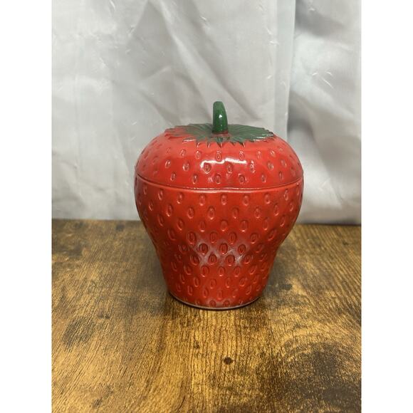 VTG 40s Hazel Atlas Strawberry Milk Glass Lidded Fruit Jam Jelly Preserve Jar 4” - Picture 1 of 11